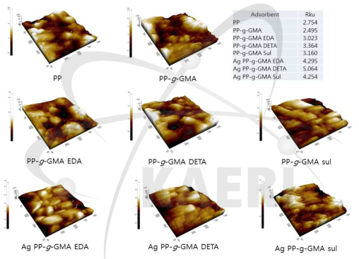 PP의 개질 및 흡착 후 AFM이미지