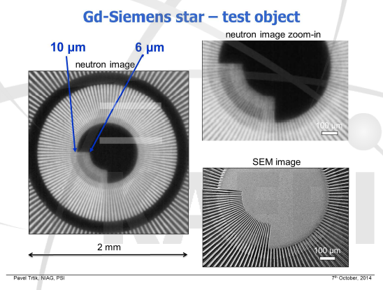 PSI 미세 중성자 영상 Gd-siemens star (Gd2O2S)