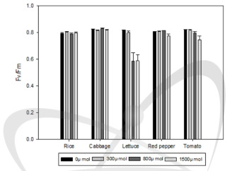 CsCl 처리 후 환경식물체의 광합성 효율(Fv/Fm) 비교