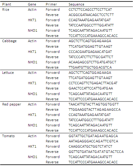 Na 또는 Cs 흡수 관련 유전자 및 qRT-PCR을 위한 primers II