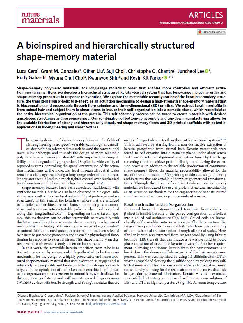 “A bioinspired and hierarchically structured shape-memory material” Nature Materials (2020)