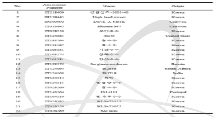 본 연구에서 사용된 종실용 수수 계통에 대한 채집지 및 accession number