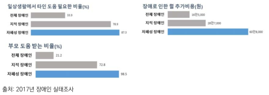 전체장애인과 자폐성장애인의 사회적 부담 비교