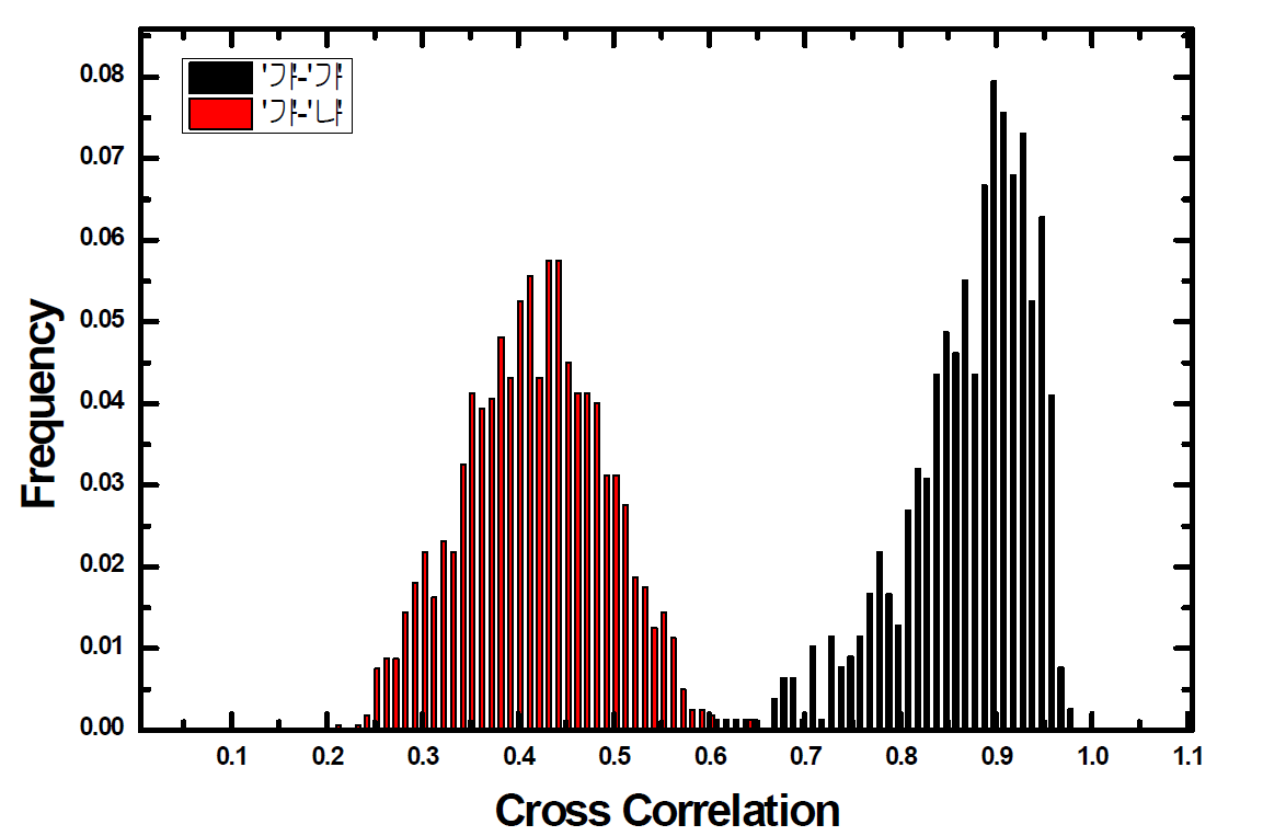 3차원 이미지의 상호상관계수 최댓값의 분포현황