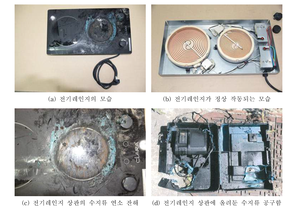 전기레인지 상판에 수지류 공구함을 올려둔 상태에서 발생한 화재 사례