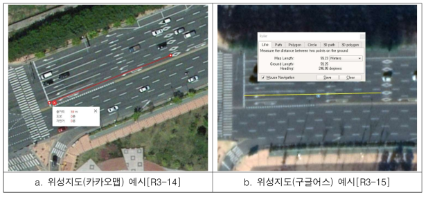 위성 사진을 활용한 거리 측정의 예시
