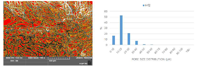 3D 실린더 타입 복합 스캐폴드의 pore size distribution