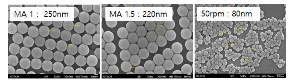 MA함량 및 rpm 조절을 통해 조절한 입자의 이미지