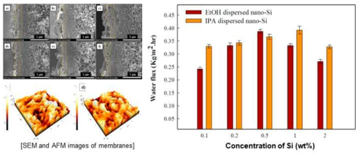 나노복합막 SEM/AFM 이미지 및 수분 투과도