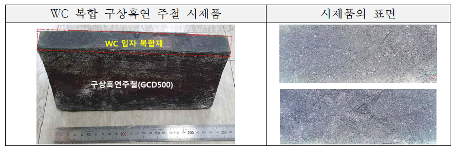 WC 복합 구상흑연주철 시제품의 표면 관찰