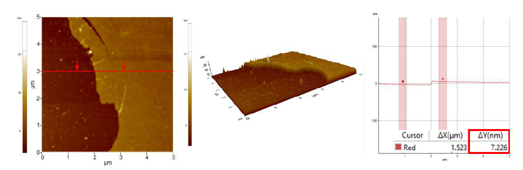 2nm Mo seed 박막으로부터 합성 된 MoS2 박막의 AFM 분석 결과