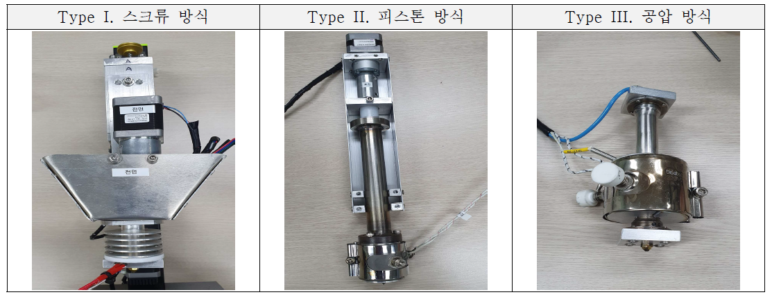 스크류, 피스톤, 공압 방식의 Countinuous Jetting 노즐 제작품 사진