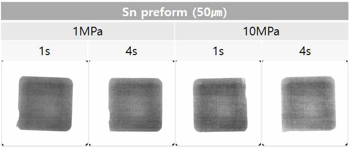 압력조건에 따른 접합부의 x-ray 관찰 결과