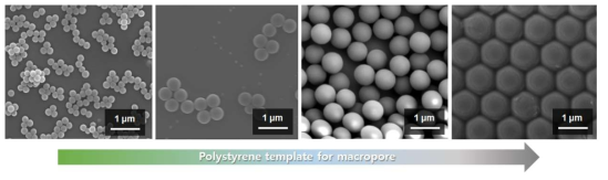 매크로기공의 크기 조절을 위한 크기별 polystyrene template의 SEM사진