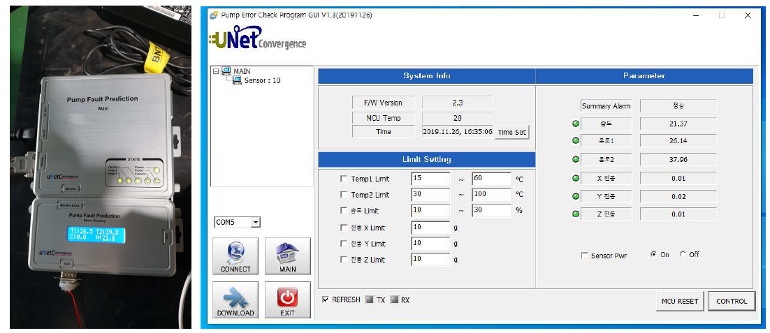 정상 운전 시 모든 센서의 상시 모니터링 녹색(정상) 신호등 표시