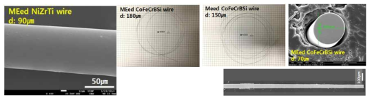 Ni-, Co- 기지 비정질 합금 미세 와이어 모습 및 단면 관찰 결과
