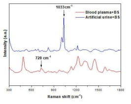 Busulfan과 혈장 및 인공 소변 혼합액의 표면증강라만산란 스펙트럼