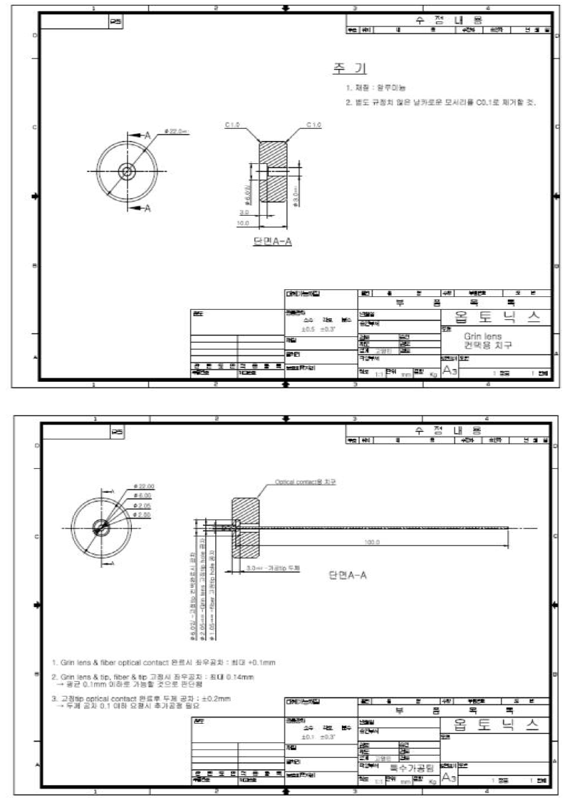 DOC 공정을 위한 GRIN 렌즈와 대구경 광섬유 접합 치공구 및 도면