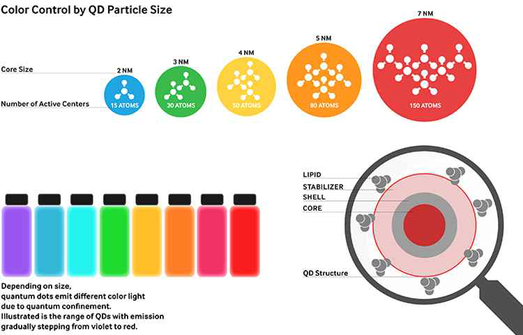 QD 색변환 소재의 구성 및 발현 색상
