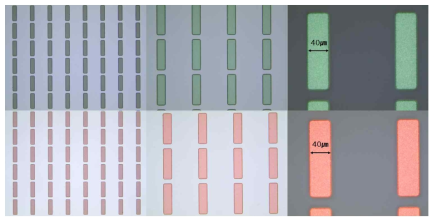 Photolithography 공법에 의해 제작한 양자점 컬러필터 패턴 이미지 (켐이)