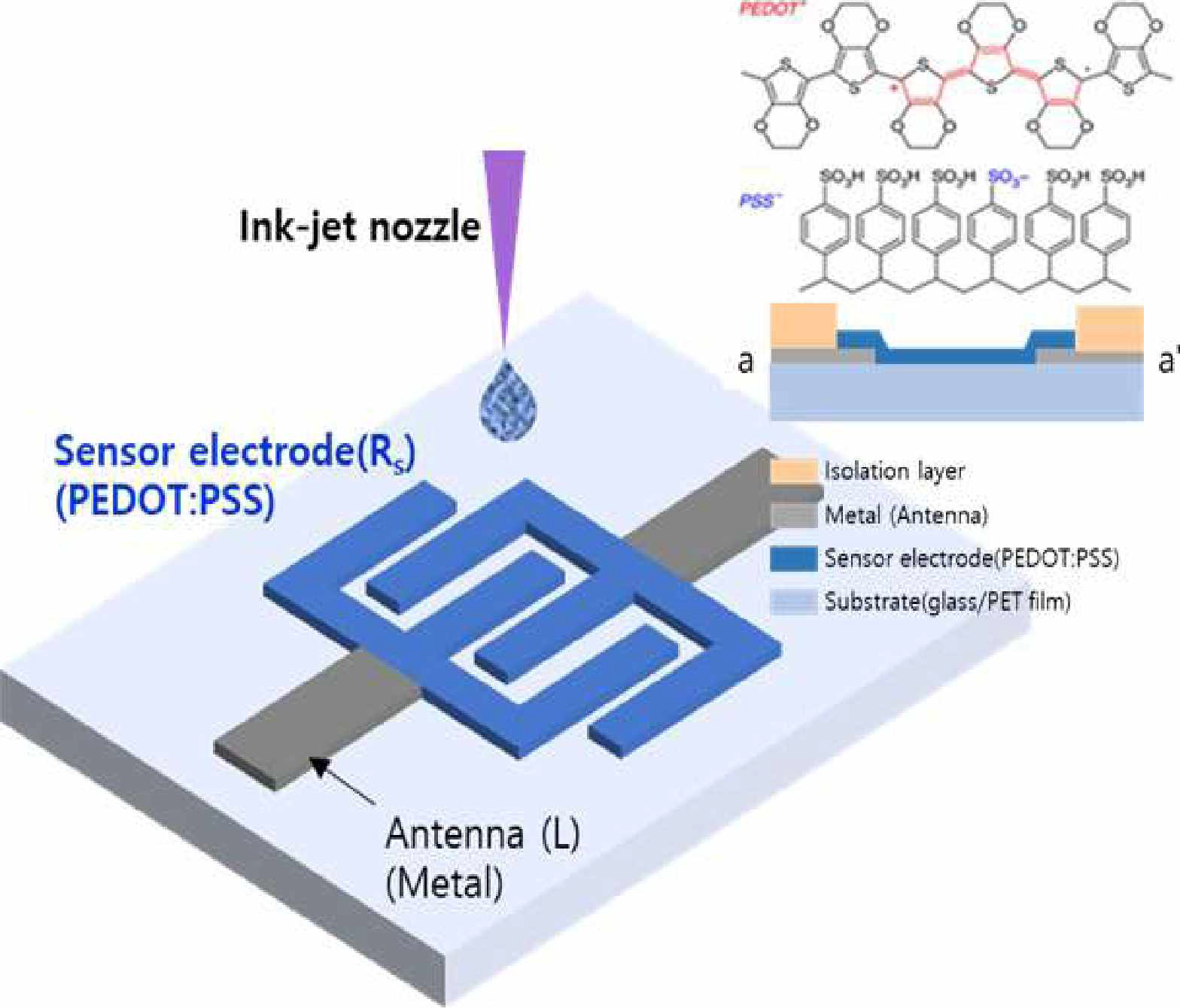 잉크젯 공정기반의 깍지형 미세 전극(Interdigitated microelectrode) 제작 예상도