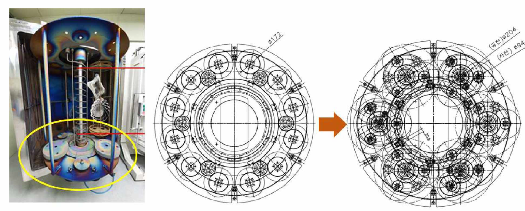 Cylindrical arc cathode의 위치 변경 및 공 . 자전 지그 설계보완