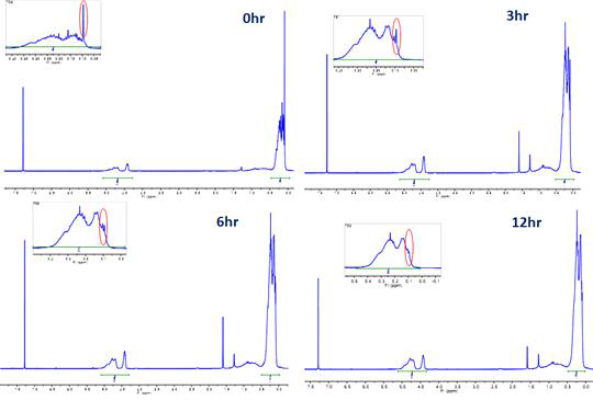 숙성시간의 변화에 따른 1H-NMR 스펙트럼의 변화