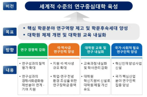 BK21 사업의 방향별 내용과 목표, 비전