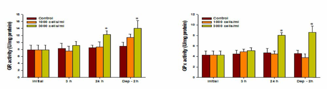 Changes m glutathione (GR, GPx) content m red sea bream gills exposed to Cochlodinium polykrikoides