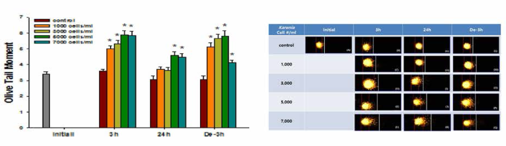 Changes in DNA damage in red seabream hemocytes exposed to Karenia mikimotoi