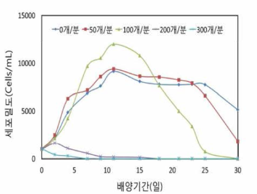 Growth curves of Alexandrium affine by different the amount of air bubbles