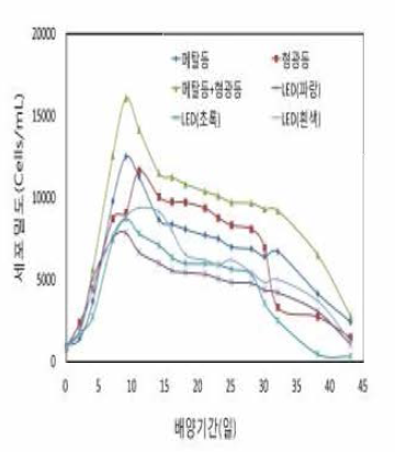 Growth curves of Alexandrium affine by different light sources