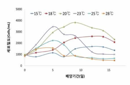 Growth curves of Alexandrium affine by temperature (Go-je)