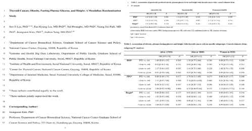 randomization 분석을 통한 신체계측인자들과 갑상선암의 위험성의 관계 분석