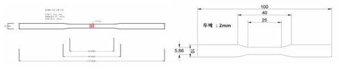 (좌) (ASTM E08 규격) 봉상시편 도면 (우) (KS B 0801 규격) 사각시편 도면