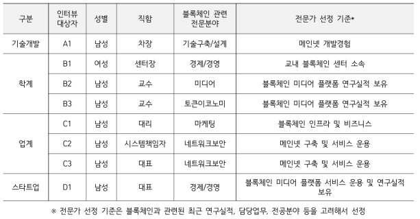 인터뷰 대상자 전문가 개요