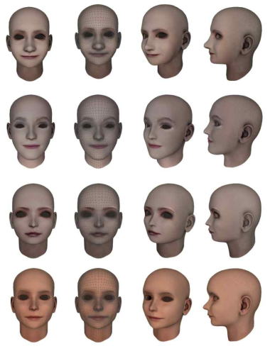 개발 기술로 생성된 랜덤 캐릭터형 3D 얼굴 렌더링 이미지