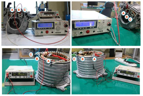 BMW i3 신차 및 주행이력차 모터 하우징 및 고정자 내전압 측정 과정