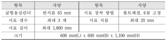 기체공급호스의 가요성시험설비 주요사양