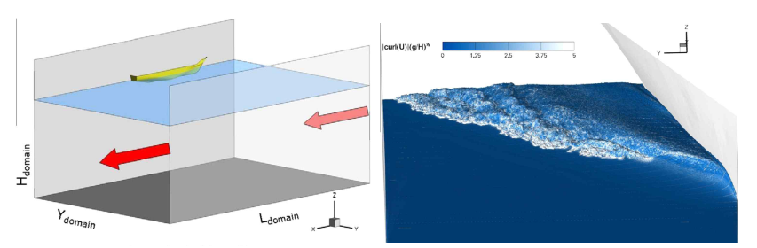 Wave breaking patterns using 3D parallel SPH simulation (Marrone et al.,2012)