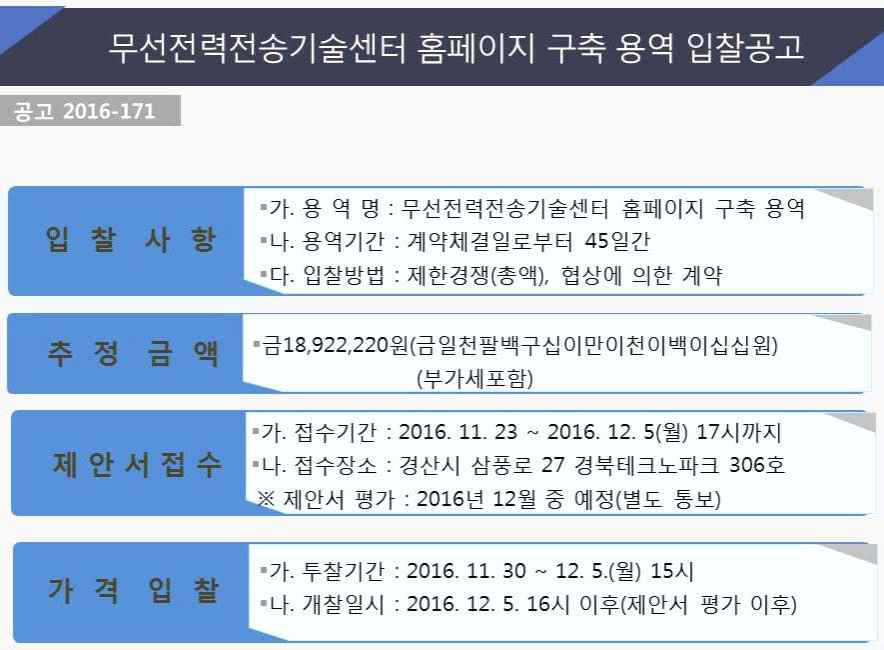 무선전력전송기술센터 홈페이지 구축 입찰공고문