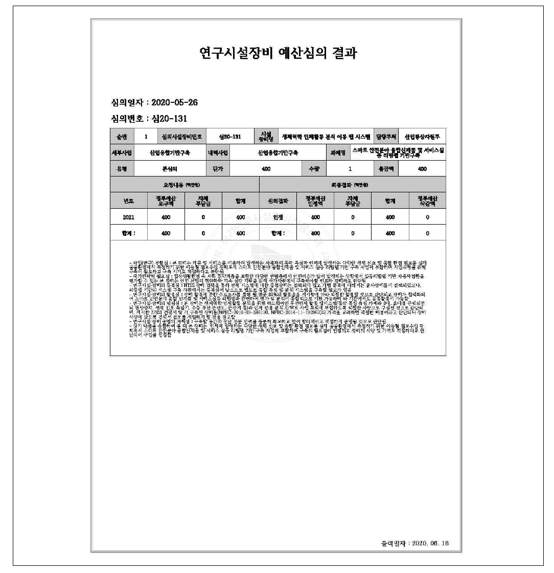 ‘생체역학 인체활동 분석을 위한 이동 랩 시스템’ 예산심의 결과