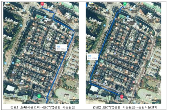 ‘G-EYE’ 실험경로(동탄센트럴파크 주변 왕복, 약 1km)