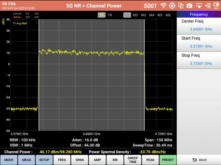 5G NR Channel Power(Time Gate Off)측정 화면