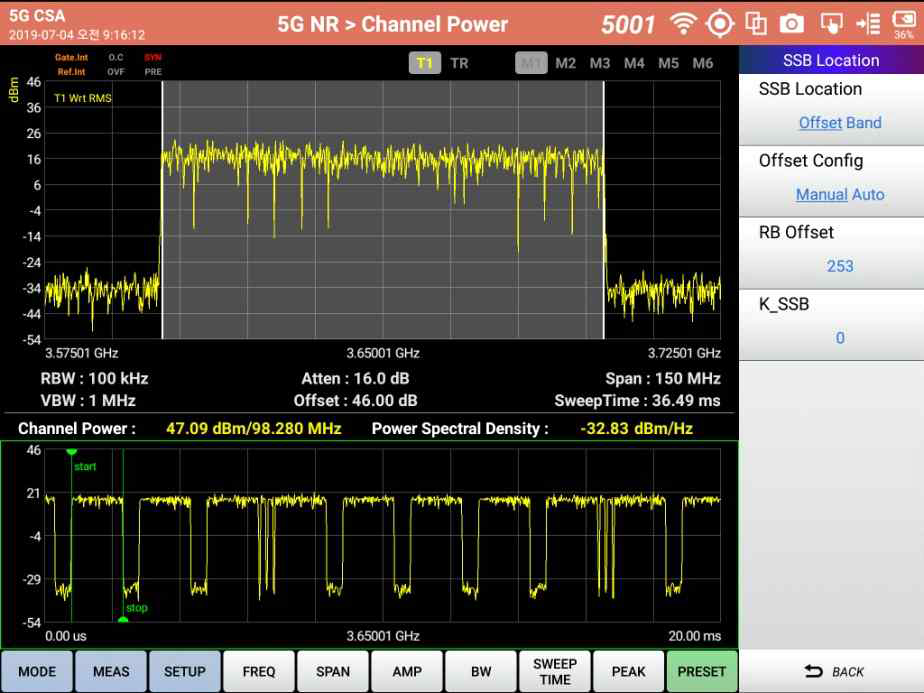 5G NR Channel Power(Time Gate On)측정 화면