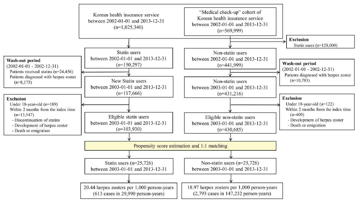 propensity score matched case (stain user)-control (non-statin user) study 개요