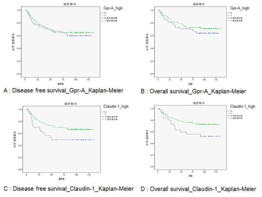 대장암환자에서 Gpr-A 및 Claudin-1의 발현과 생존율과의 상관관계 분석