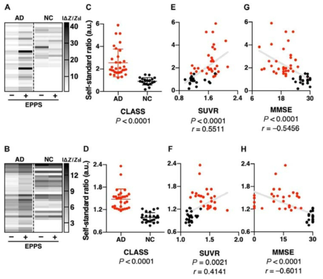 서울아산병원 및 한국원자력의학원 혈액 샘플을 사용한 CLASS 혈액 진단법 결과 및 Amyloid PET과 MMSE 측정값과의 비교 자료