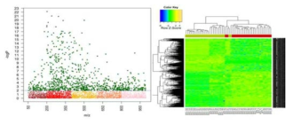 NDM와 DM1 간 Mahattan plot(좌)과 2-way hierarchical cluster analysis(우)