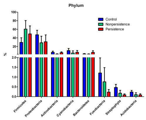 Phylum 수준에서 박테리아 구성 비교